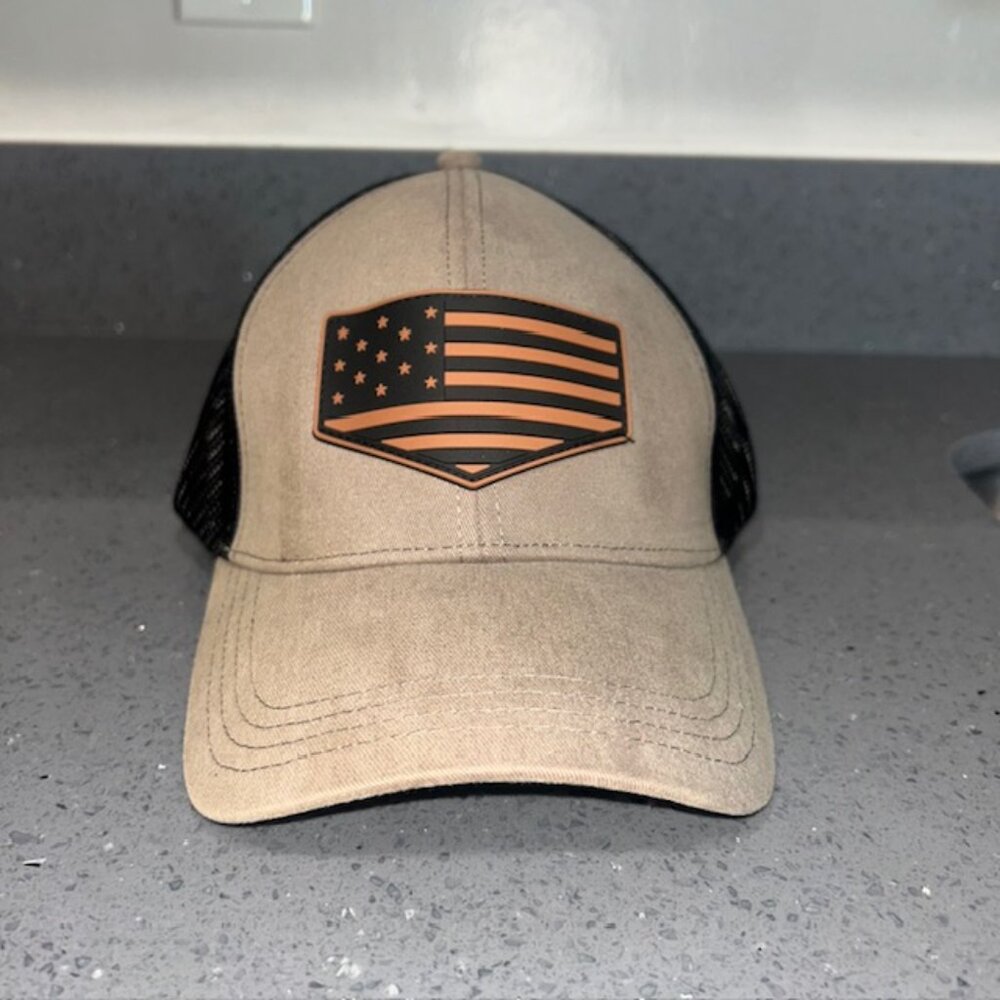 Capture Black Tan Flag Embroidered Baseball Cap US Flag Hat Adjustable NWT